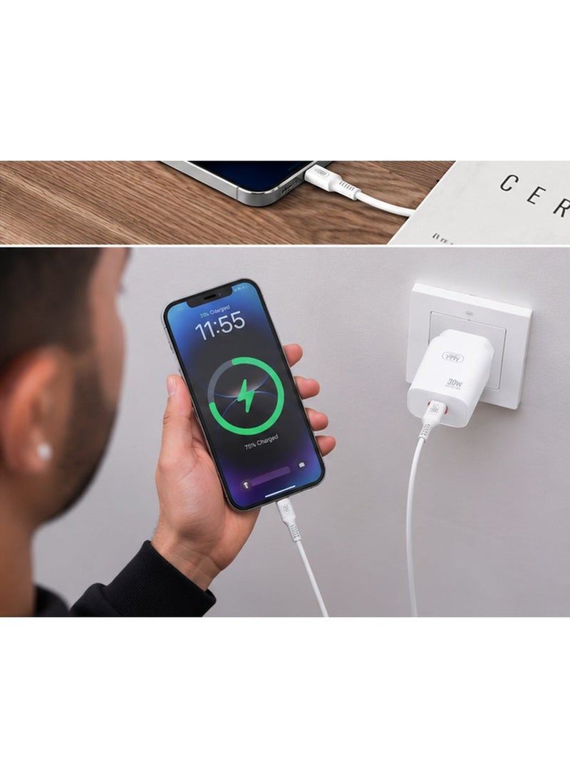 777 Triple Seven 777 CH-60 30W PD Super Fast Wall Charger with Type-C to Lightning Cable, 3A Output for iPhone & iPad - White - Image 4
