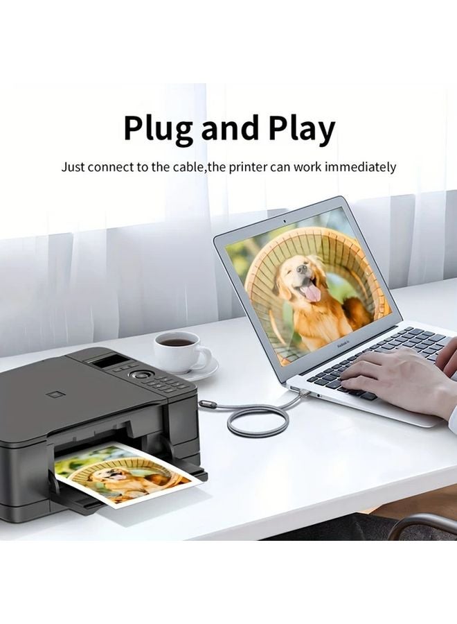 كابل طابعة عالي السرعة من USB A إلى B 2.0، 1.2 متر مضفر من النايلون لكانون، براذر، ديل، إبسون - Image 5