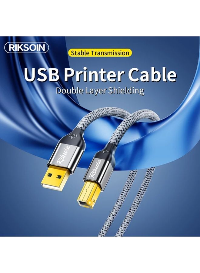 كابل طابعة عالي السرعة من USB A إلى B 2.0، 1.2 متر مضفر من النايلون لكانون، براذر، ديل، إبسون - Image 2