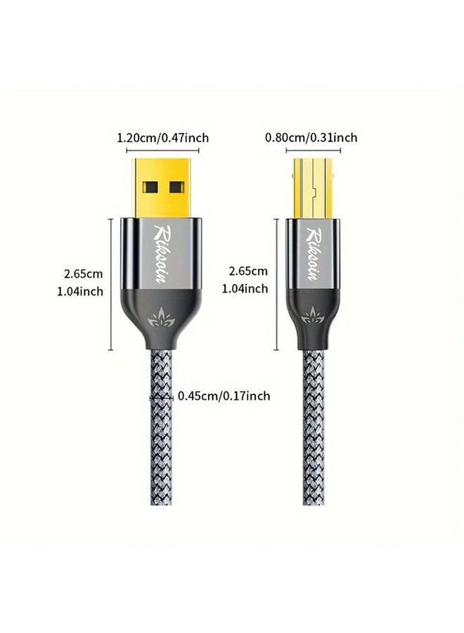 كابل طابعة عالي السرعة من USB A إلى B 2.0، 1.2 متر مضفر من النايلون لكانون، براذر، ديل، إبسون - Image 3