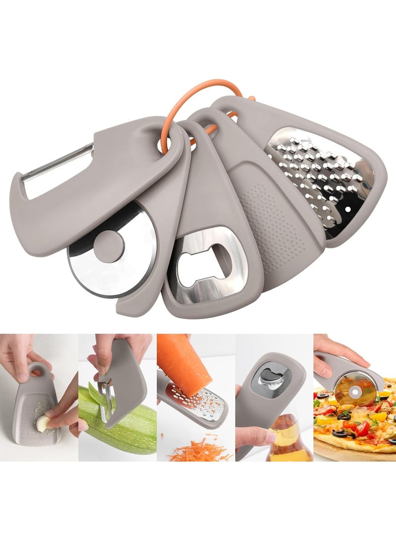 أدوات مطبخ 5 في 1، مقشرة، فتاحة زجاجات، مطحنة ثوم، مبشرة جبن كيك، أدوات طبخ قابلة للتكديس موفرة للمساحة للمطبخ الصغير، ملحقات لمخيمات RV داخل غسالة الأطباق آمنة - Image 1