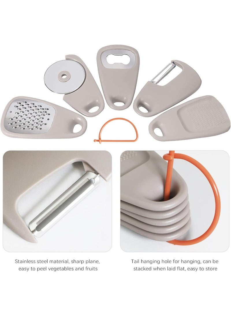 أدوات مطبخ 5 في 1، مقشرة، فتاحة زجاجات، مطحنة ثوم، مبشرة جبن كيك، أدوات طبخ قابلة للتكديس موفرة للمساحة للمطبخ الصغير، ملحقات لمخيمات RV داخل غسالة الأطباق آمنة - Image 2