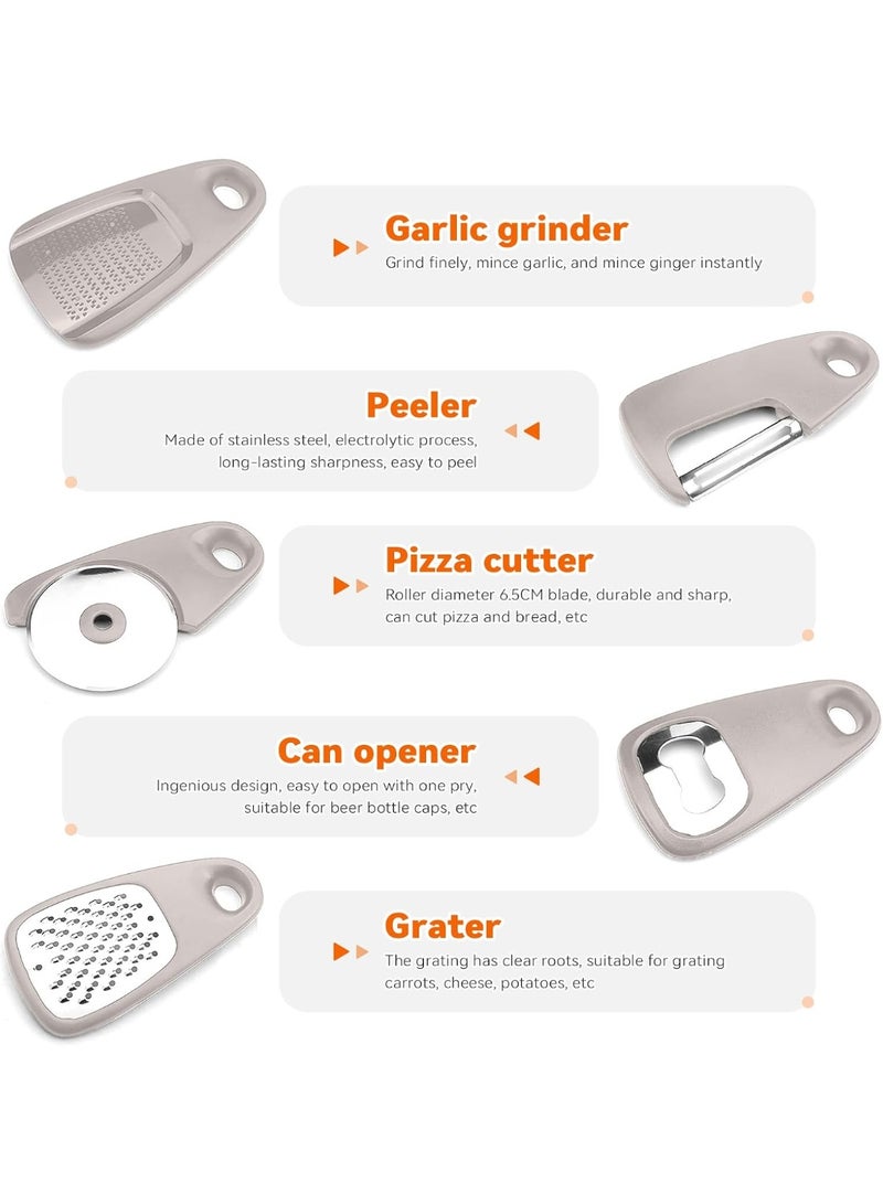 أدوات مطبخ 5 في 1، مقشرة، فتاحة زجاجات، مطحنة ثوم، مبشرة جبن كيك، أدوات طبخ قابلة للتكديس موفرة للمساحة للمطبخ الصغير، ملحقات لمخيمات RV داخل غسالة الأطباق آمنة - Image 3