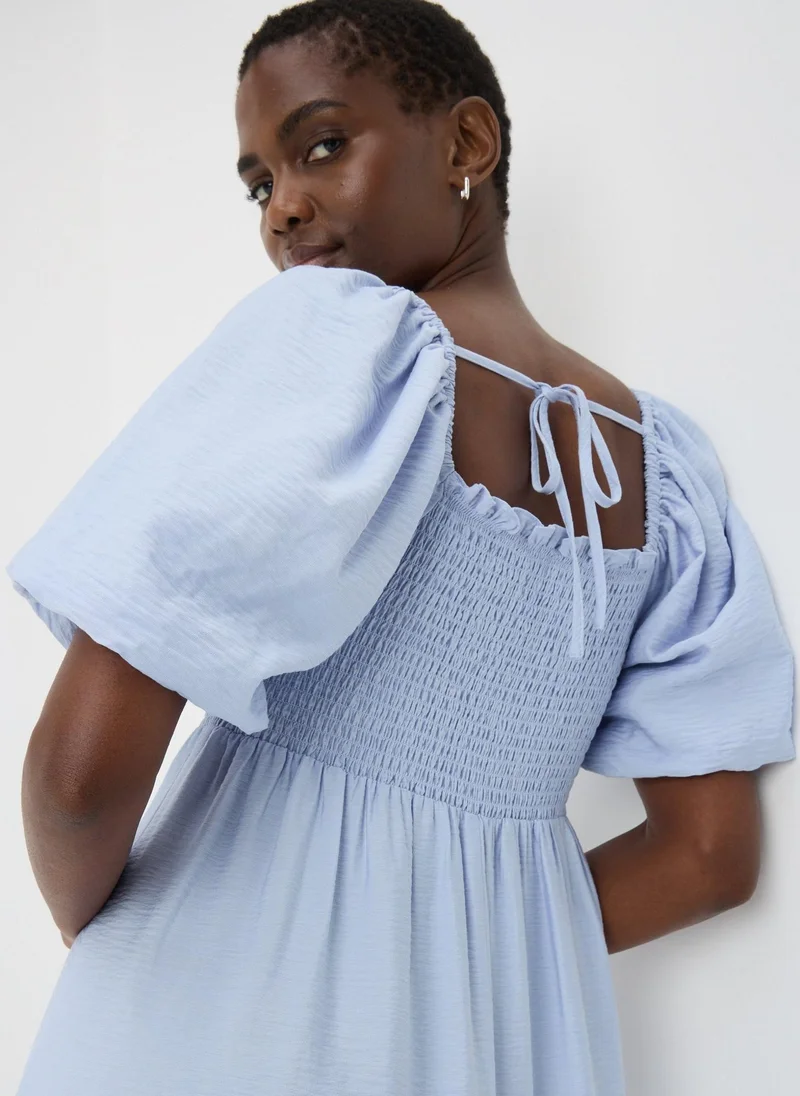 Matalan Light Blue Shirred Puff Sleeve Midi Dress