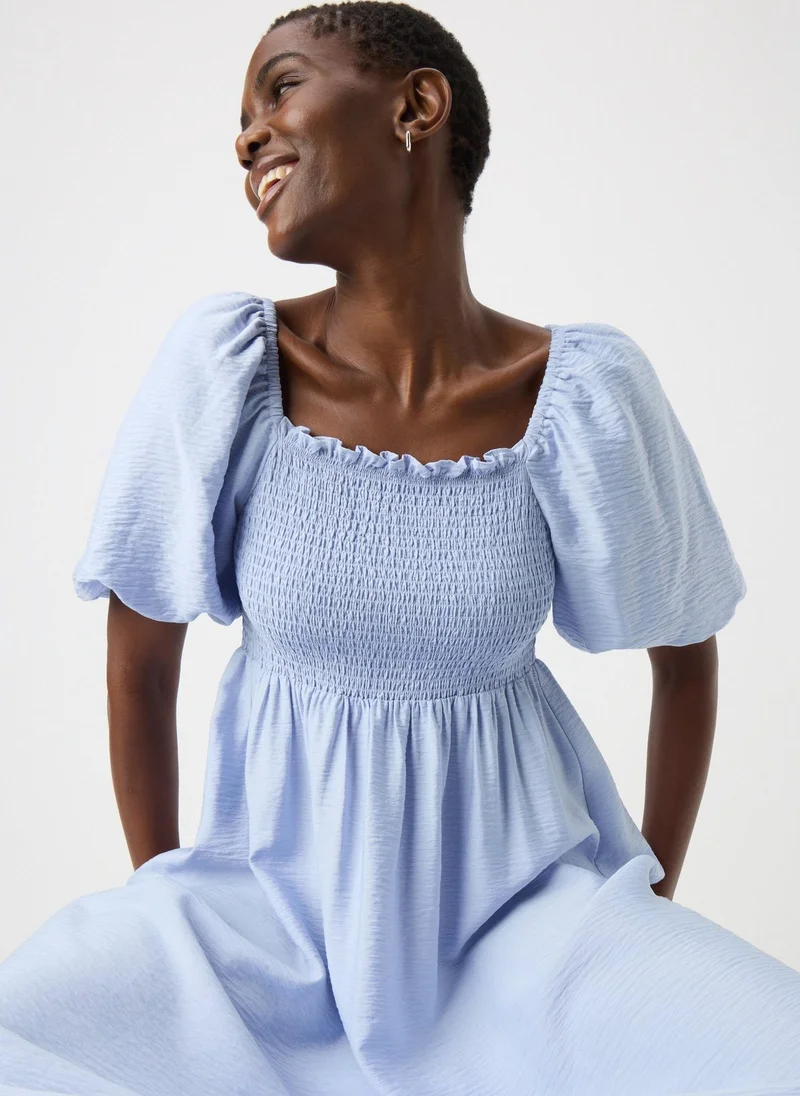 Matalan Light Blue Shirred Puff Sleeve Midi Dress