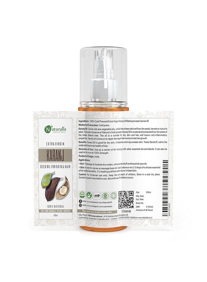 Naturalis Essence Of Nature Cold Pressed Karanj Carrier Oil For Hair, Body And Skin, 200 Ml - Image 2