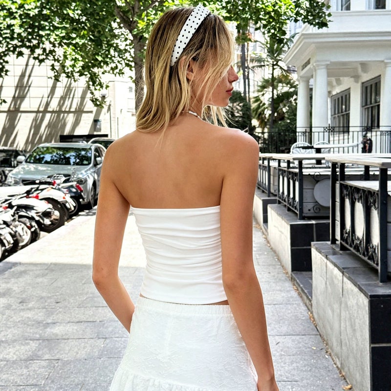 Women's Knotted Strapless Crop Top with Cutout - Image 2