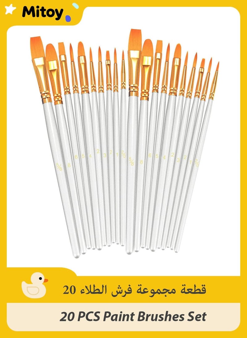 Mitoy 20 Pcs Paint Brushes Set, Round Pointed Tip Paintbrushes Nylon Hair Artist Acrylic Paint Brushes - Image 1