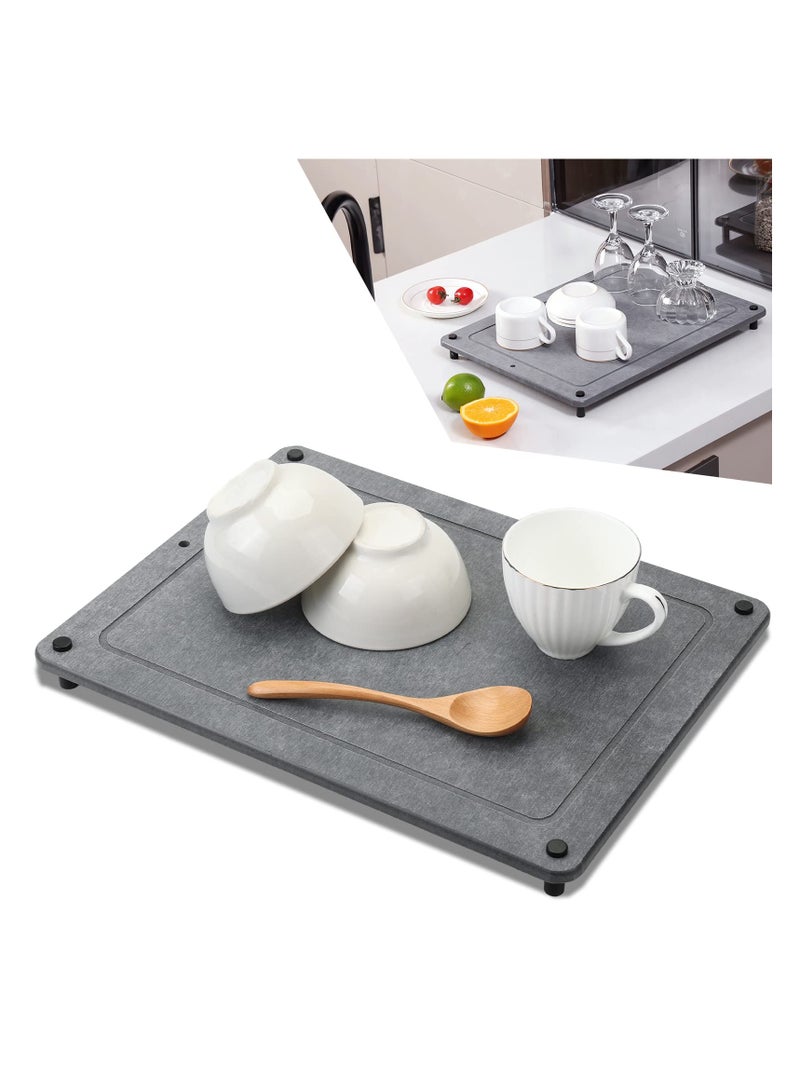 SYOSI Stone Dish Drying Mats for Kitchen Counter with Stainless Steel Feet Super Rapid Drying Home Dish Drying Pad Diatomaceous Earth Draining Mat Kitchen Super Absorbent Draining Mat 12”x16” - Image 1