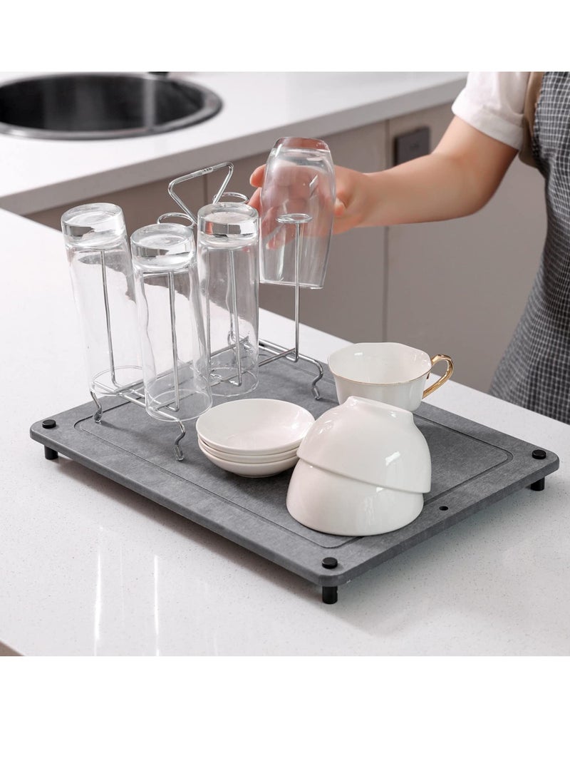 SYOSI Stone Dish Drying Mats for Kitchen Counter with Stainless Steel Feet Super Rapid Drying Home Dish Drying Pad Diatomaceous Earth Draining Mat Kitchen Super Absorbent Draining Mat 12”x16” - Image 3