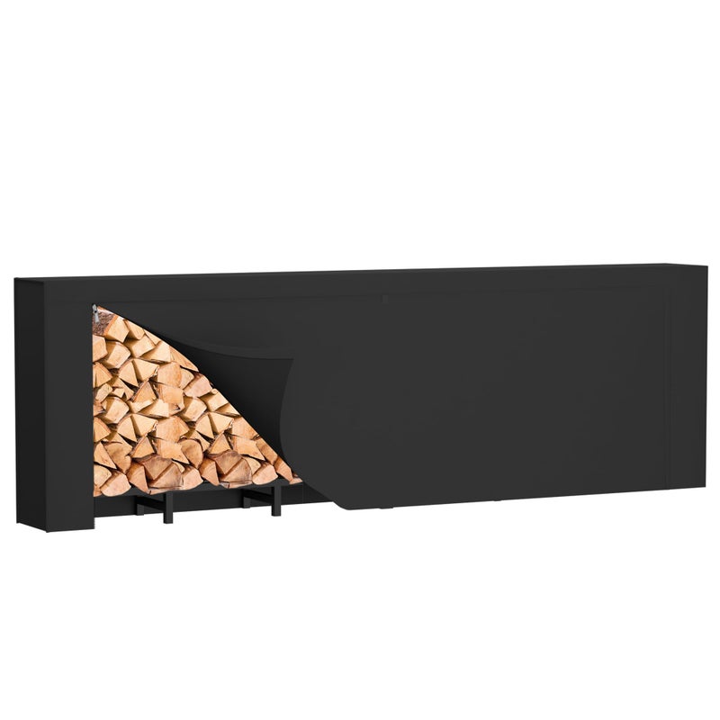 DIAMONDFORGE 8ft Firewood Rack Outdoor with Cover, Heavy Duty Fire Wood Stand, Metal Firewood Rack Indoor, Firewood Holder Storage, Log Wood Pile Racks Stand for Patio, Garden, Backyard, Matte Black - Image 1