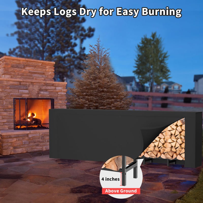 DIAMONDFORGE 8ft Firewood Rack Outdoor with Cover, Heavy Duty Fire Wood Stand, Metal Firewood Rack Indoor, Firewood Holder Storage, Log Wood Pile Racks Stand for Patio, Garden, Backyard, Matte Black - Image 2