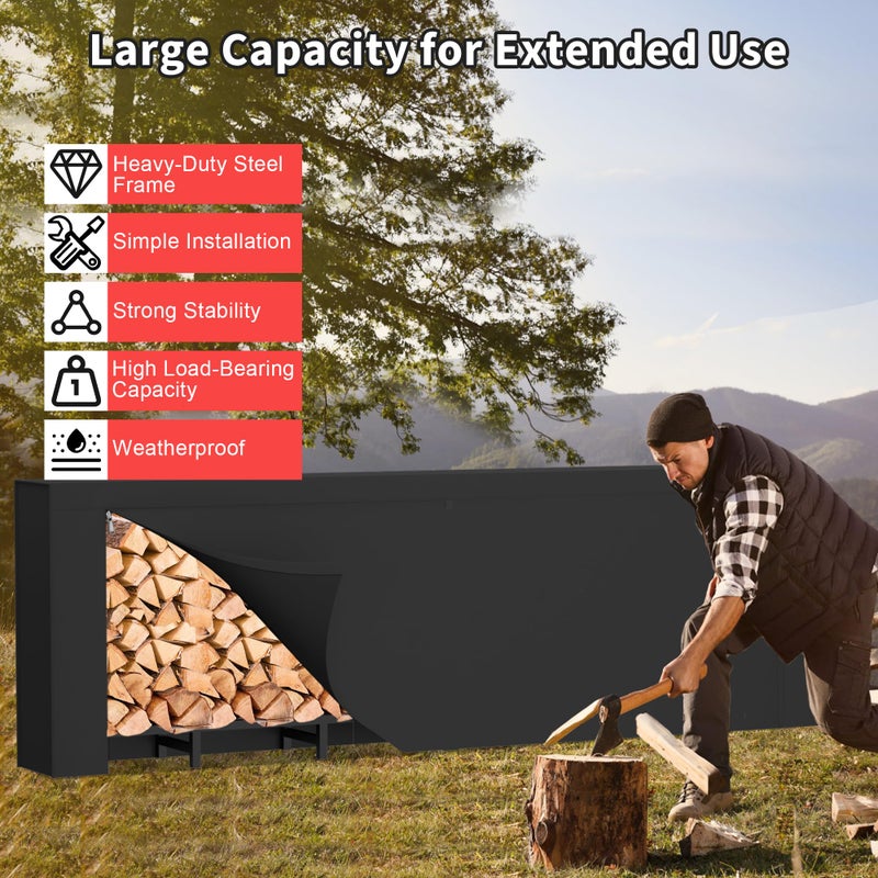 DIAMONDFORGE 8ft Firewood Rack Outdoor with Cover, Heavy Duty Fire Wood Stand, Metal Firewood Rack Indoor, Firewood Holder Storage, Log Wood Pile Racks Stand for Patio, Garden, Backyard, Matte Black - Image 3