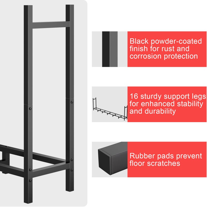 DIAMONDFORGE 8ft Firewood Rack Outdoor with Cover, Heavy Duty Fire Wood Stand, Metal Firewood Rack Indoor, Firewood Holder Storage, Log Wood Pile Racks Stand for Patio, Garden, Backyard, Matte Black - Image 5