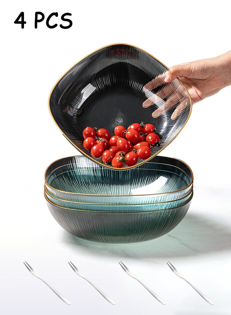 يا إلهي مجموعة صحن سلطة من 4 ، أوعية خلط وتقديم أكريليك ، وعاء بلاستيكي كبير قابل لإعادة الاستخدام للفواكه ، السلطة ، الفشار ، الرقائق ، وجبة خفيفة للحفلات ، تأتي مع 4 شوك فواكه من الفولاذ المقاوم للصدأ - Image 1