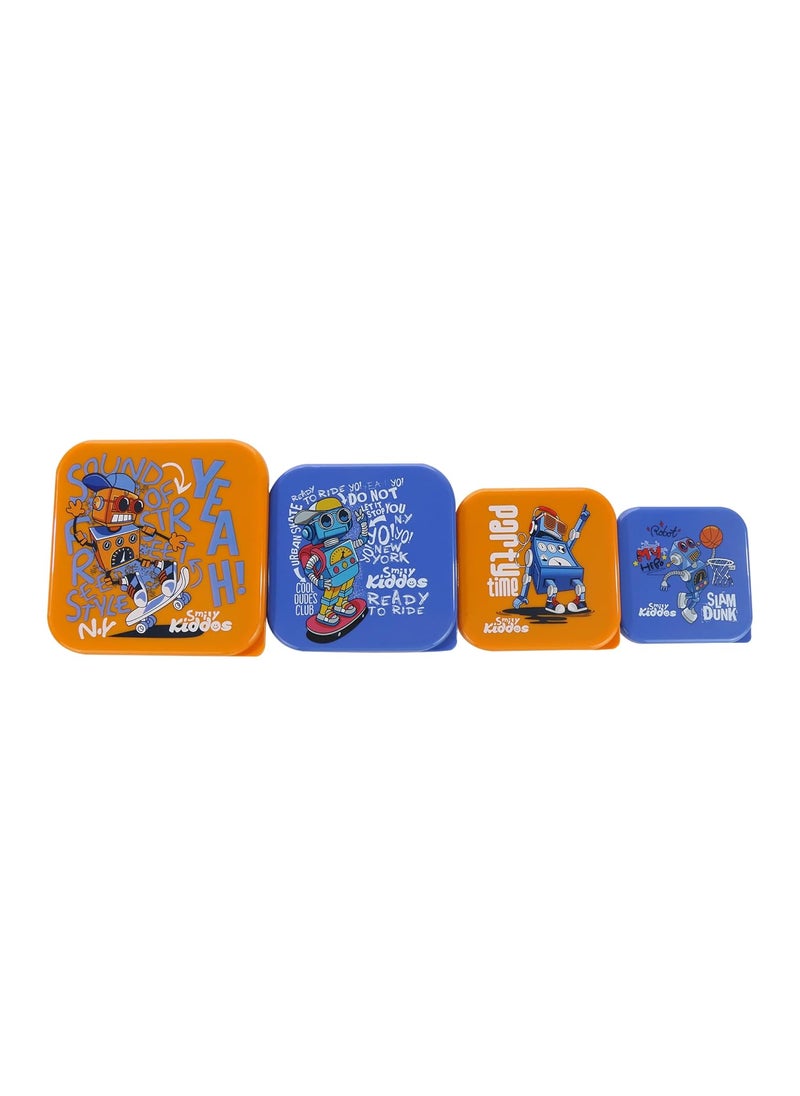 SMILY KIDDOS Smily Kiddos 4 in 1 Container-Robot Theme Microwave Safe Food Storage Lunch Box Freezer & Dishwasher Safe Removable Compartment Food Containers  - Image 1
