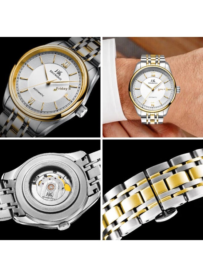 Shanghai (Shanghai) Men'S Automatic Mechanical Watch National Series Business Classic White Dial Gold Sh3008G-1 - Image 1
