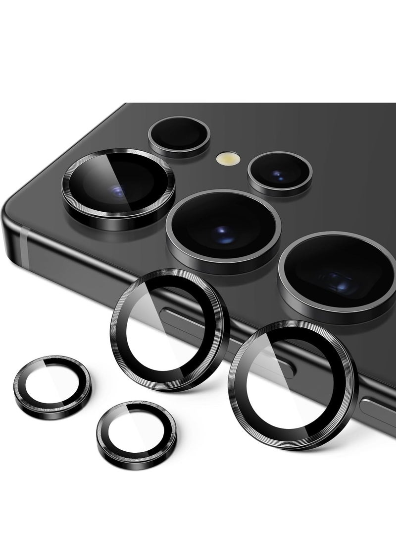 BORTONY Samsung Galaxy S25 Ultra Camera Lens Protector 5G 9H Tempered Glass Metal Individual Ring Cover Easy Installation Tray HD Clear, 1 Set (Black)  - Image 1