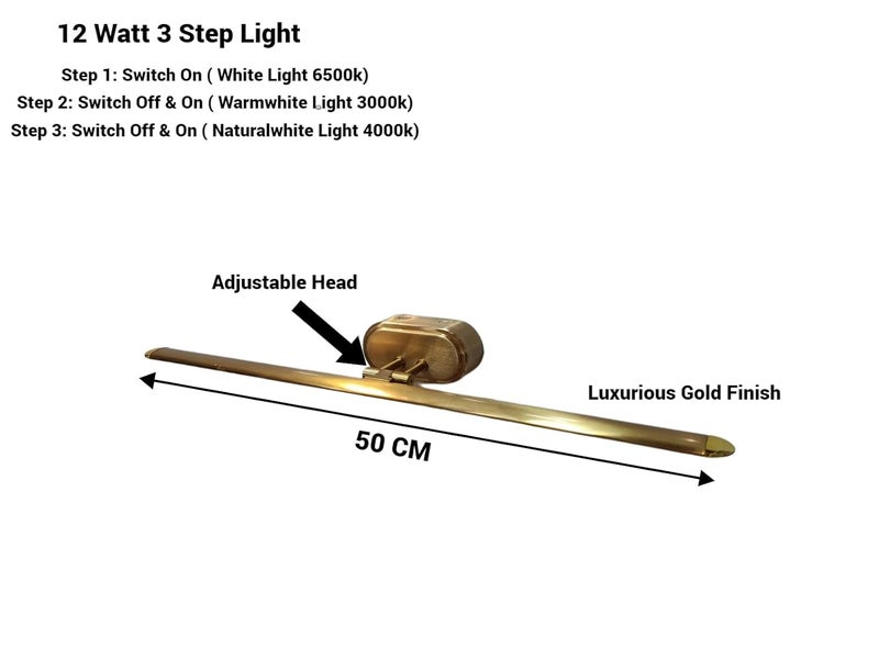 FILLISKA ® 12 Watt Luxurious Gold Modern LED Picture/Dressing/Vanity/Bathroom/Mirror Light with 3 Step Light Mode & Adjustable Head (White, Warm White and Neutral White) (2 Year Warranty) - Image 2
