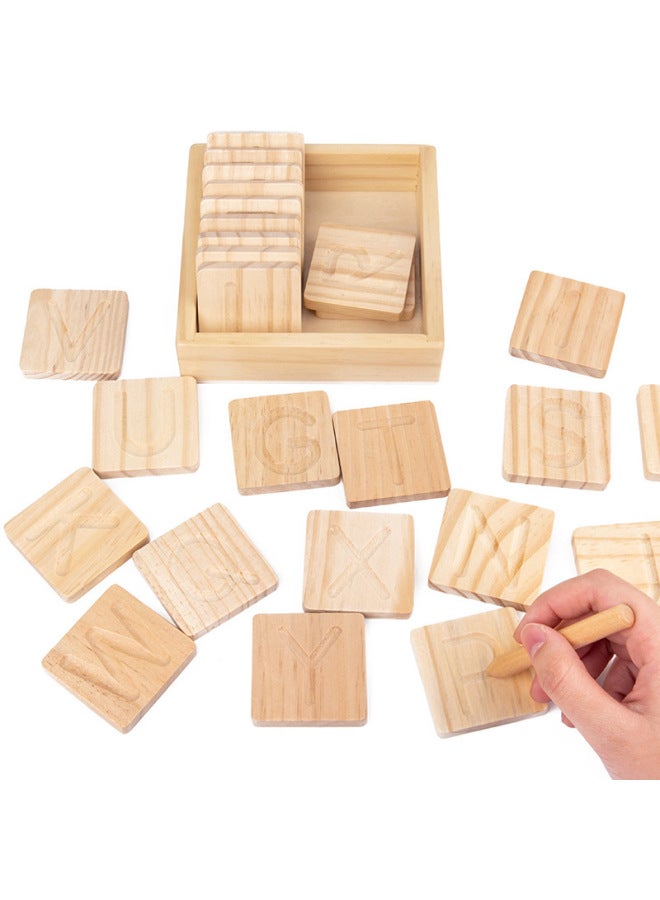 Children's Educational Toys Double-sided Wooden Groove Training Board Early Education Control Pen English Letter Geometric Figure Shape-Color:Single-sided Lowercase Tracking Board - Image 4