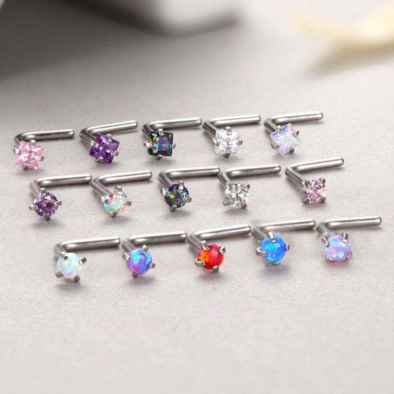 MILACOLATO Hypoallergenic Nose Rings for Women Men - 15Pcs 316L Surgical Stainless Steel Nose Rings Studs L Shaped Studs Rings Cubic Zirconia Labret Lip Nose Nostril Piercing Jewelry 18G - Image 5