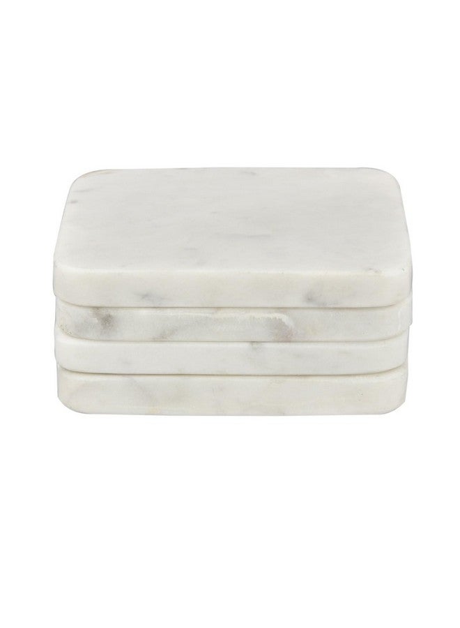 STLYZ White Square Marble Coaster with Metal Stand, 4 pcs. Set for Tea Coffee Cocktail, Natural Solid Handmade Marble Coaster Set with Holder for Bar Table,Hot & Cold Drinks - Image 5