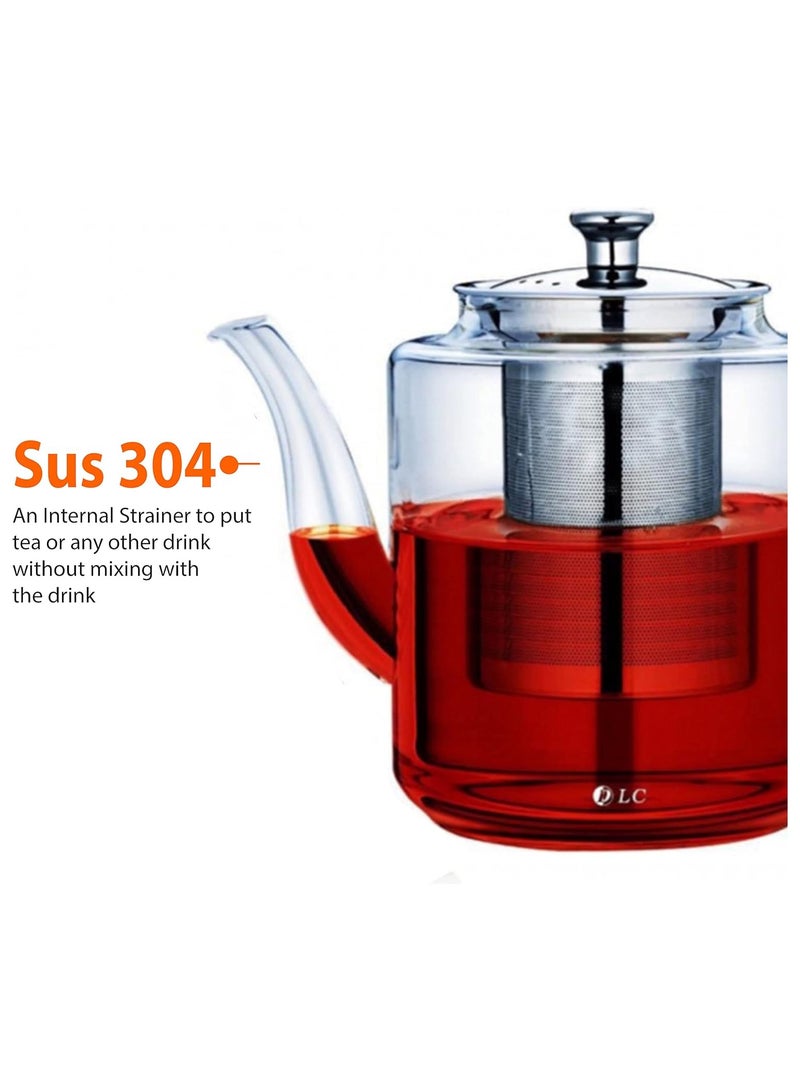 DLC DLC Glass Teapot with Stainless Steel Infuser & Lid  - Image 3