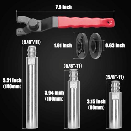 Pomsare 12PCS Angle Grinder Attachments Kit with Flange Nuts, Angle Grinder Extension Connecting Shaft Rod with 5/8-11 Thread, Universal Adjustable Spanner Wrench Set for DeWalt Milwaukee Makita Grinder Tools - Image 2