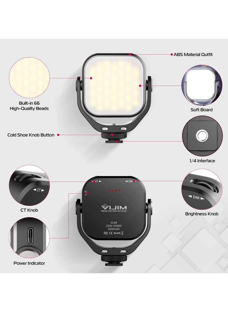 ULANZI VL66 Bi-Color Adjustable Rechargeable 2500-6500K - Mini Video Portable Light on Cam, 2000mAh CRI95+ Dimmable, Ultra Bright Photo & Video Lighting, LED Fill Lamp for DSLR Camcorder Action Camera - Image 4