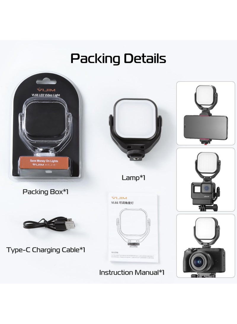 ULANZI VL66 Bi-Color Adjustable Rechargeable 2500-6500K - Mini Video Portable Light on Cam, 2000mAh CRI95+ Dimmable, Ultra Bright Photo & Video Lighting, LED Fill Lamp for DSLR Camcorder Action Camera - Image 5