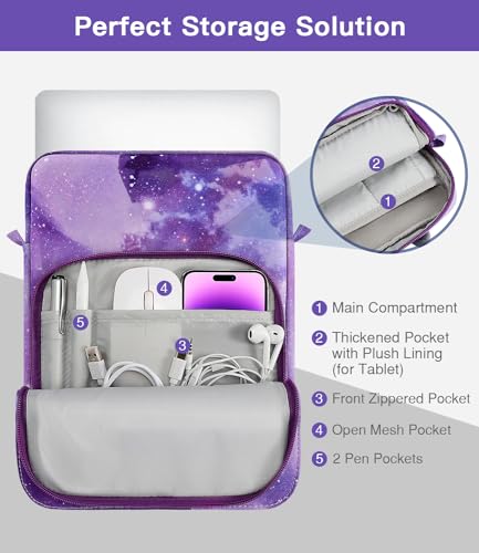 MoKo 13.3-14 Inch Laptop Sleeve Bag Fits MacBook Pro M3/M2 14" 2023,MacBook Pro 13" M2,New MacBook Air 13.6" M3/M2 2024,Tab S8 Ultra 14.6",Handle Carrying Case with Shoulder Strap,Purple Starry Sky - Image 5