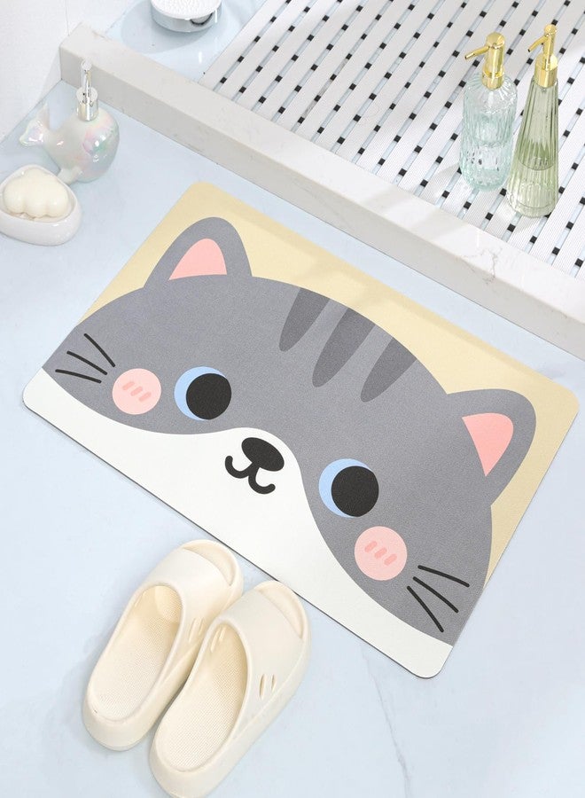 Tyrafry Cute Bath Mat, Quick Dry Non-Slip Bathroom Rug, Super Absorbent Ultra Thin Mats for Bathroom Floor in Front of Shower Tub & Sink, Easy Clean, Cat - Image 2