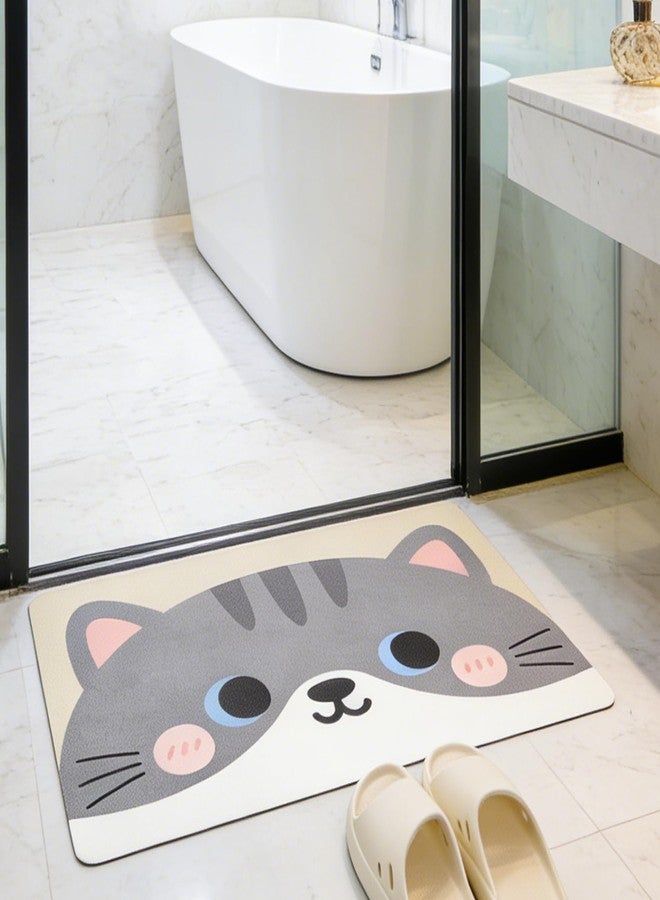 Tyrafry Cute Bath Mat, Quick Dry Non-Slip Bathroom Rug, Super Absorbent Ultra Thin Mats for Bathroom Floor in Front of Shower Tub & Sink, Easy Clean, Cat - Image 1