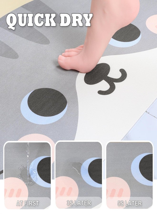 Tyrafry Cute Bath Mat, Quick Dry Non-Slip Bathroom Rug, Super Absorbent Ultra Thin Mats for Bathroom Floor in Front of Shower Tub & Sink, Easy Clean, Cat - Image 4