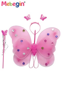 MEBEGIN 4 PCS LED Glowing Butterfly Wings Back Decoration with 1 Headband 1 Skirt 1 Fairy Stick for Little Girl,Light Up luminous Costume for Party Photo Prop Party Favor (Pink)  - Image 3