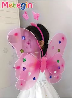 MEBEGIN 4 PCS LED Glowing Butterfly Wings Back Decoration with 1 Headband 1 Skirt 1 Fairy Stick for Little Girl,Light Up luminous Costume for Party Photo Prop Party Favor (Pink)  - Image 2