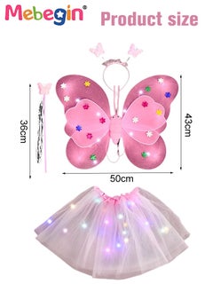MEBEGIN 4 PCS LED Glowing Butterfly Wings Back Decoration with 1 Headband 1 Skirt 1 Fairy Stick for Little Girl,Light Up luminous Costume for Party Photo Prop Party Favor (Pink)  - Image 5