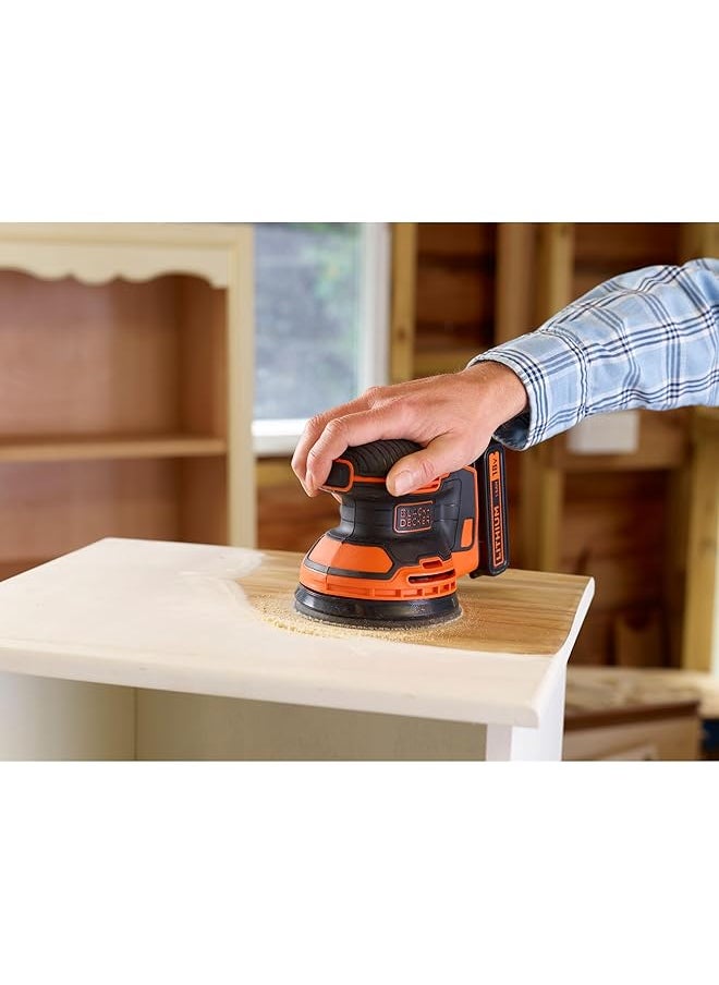 BLACK+DECKER - 18V Cordless Ergonomic Random Orbital Sander Black And Orange Bdcros18N Xj - Image 1