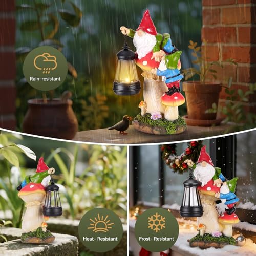 Paxato Garden Gnomes Outdoor Statues with Light, Gnomes Decorations for Yard, Solar Garden Gnome Climbing on Mushroom, Lawn Ornaments for Patio, Balcony Housewarming- Unique Women Gifts - Image 5