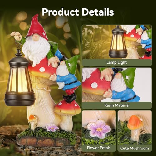 Paxato Garden Gnomes Outdoor Statues with Light, Gnomes Decorations for Yard, Solar Garden Gnome Climbing on Mushroom, Lawn Ornaments for Patio, Balcony Housewarming- Unique Women Gifts - Image 4