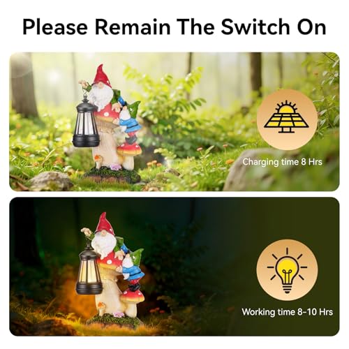 Paxato Garden Gnomes Outdoor Statues with Light, Gnomes Decorations for Yard, Solar Garden Gnome Climbing on Mushroom, Lawn Ornaments for Patio, Balcony Housewarming- Unique Women Gifts - Image 3