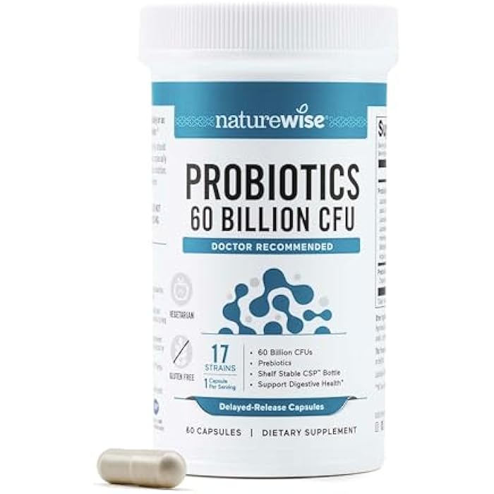 NatureWise Probiotics 60 Billion CFU - 17 Strains + Organic Prebiotics - Immune, Digestive & Gut Health Support for Women & Men - Vegetarian, Gluten-Free, Non-GMO - 60 Capsules[2-Month Supply] - Image 1