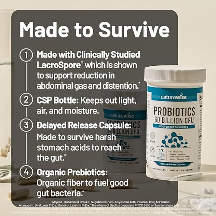 NatureWise Probiotics 60 Billion CFU - 17 Strains + Organic Prebiotics - Immune, Digestive & Gut Health Support for Women & Men - Vegetarian, Gluten-Free, Non-GMO - 60 Capsules[2-Month Supply] - Image 3