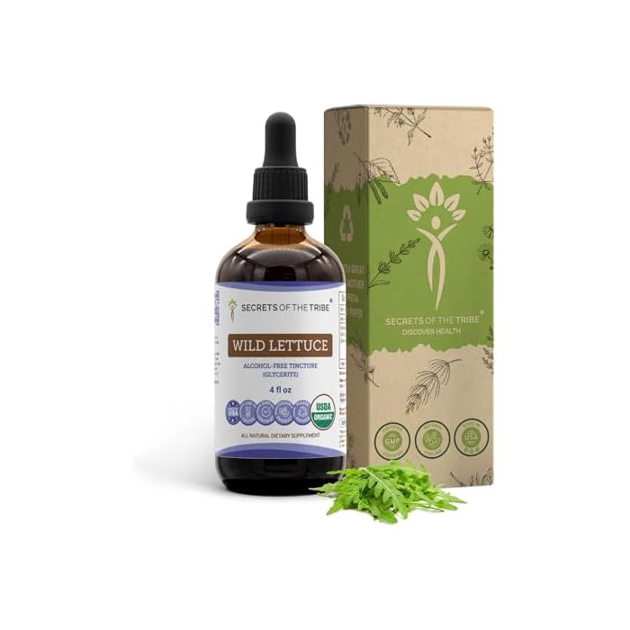 Secrets of the Tribe Wild Lettuce Tincture Alcohol-Free Extract, USDA Organic Wild Lettuce (Lactuca virosa) Dried Herb (4 FL OZ) - Image 1