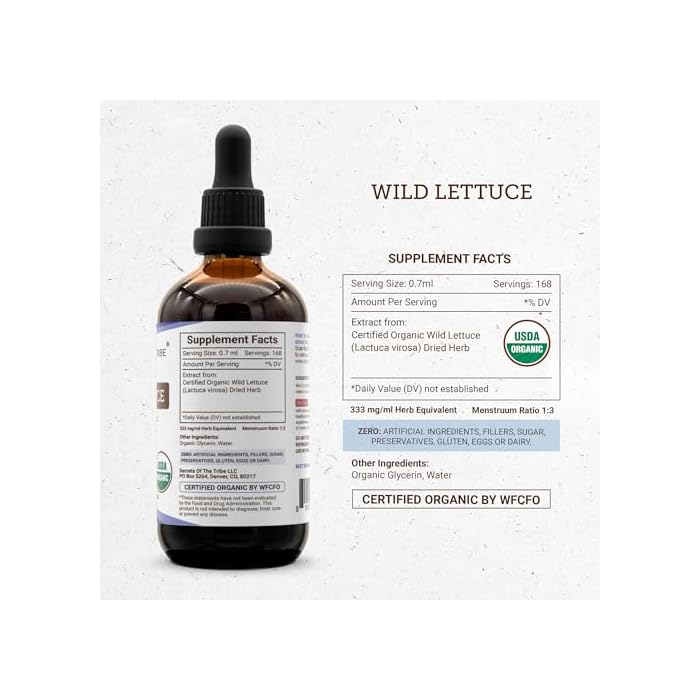 Secrets of the Tribe Wild Lettuce Tincture Alcohol-Free Extract, USDA Organic Wild Lettuce (Lactuca virosa) Dried Herb (4 FL OZ) - Image 4