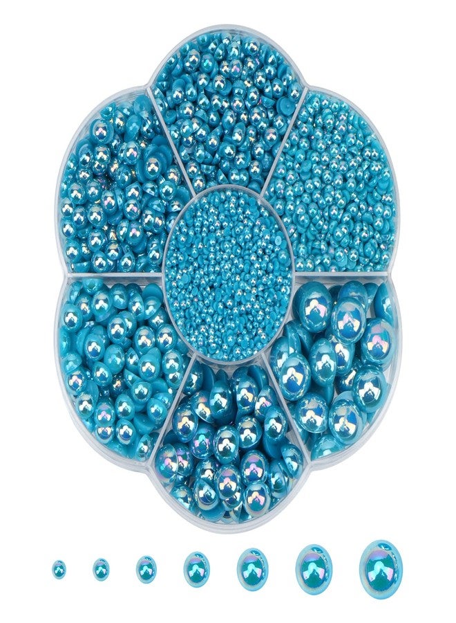 BLAAROOM 5800Pcs Half Pearls for Crafts, Flatback for Artwork Making, DIY Rhinestones Accessory Nail Art, Face Gems Jewels Flat Back Craft for Artist Creative - AB Deep Aqua - Image 1