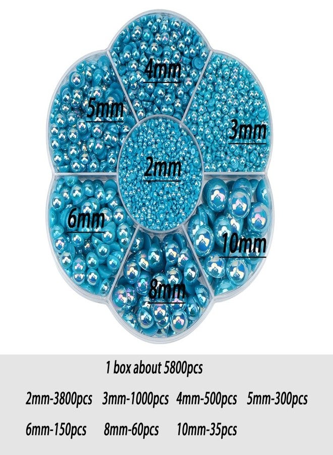 BLAAROOM 5800Pcs Half Pearls for Crafts, Flatback for Artwork Making, DIY Rhinestones Accessory Nail Art, Face Gems Jewels Flat Back Craft for Artist Creative - AB Deep Aqua - Image 2