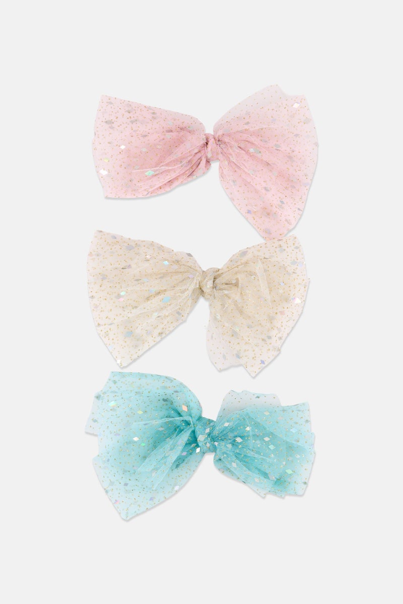 Expressions Kids Girl 3 Pieces Glitter Hair Bow Clips, Multicolor - Image 2