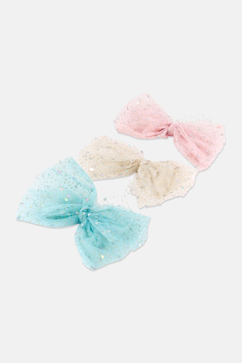 Expressions Kids Girl 3 Pieces Glitter Hair Bow Clips, Multicolor - Image 3