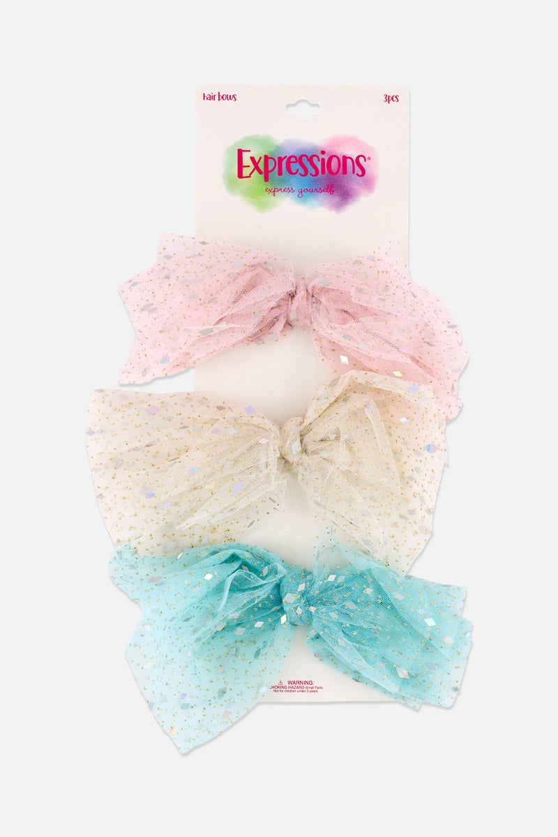 Expressions Kids Girl 3 Pieces Glitter Hair Bow Clips, Multicolor - Image 1